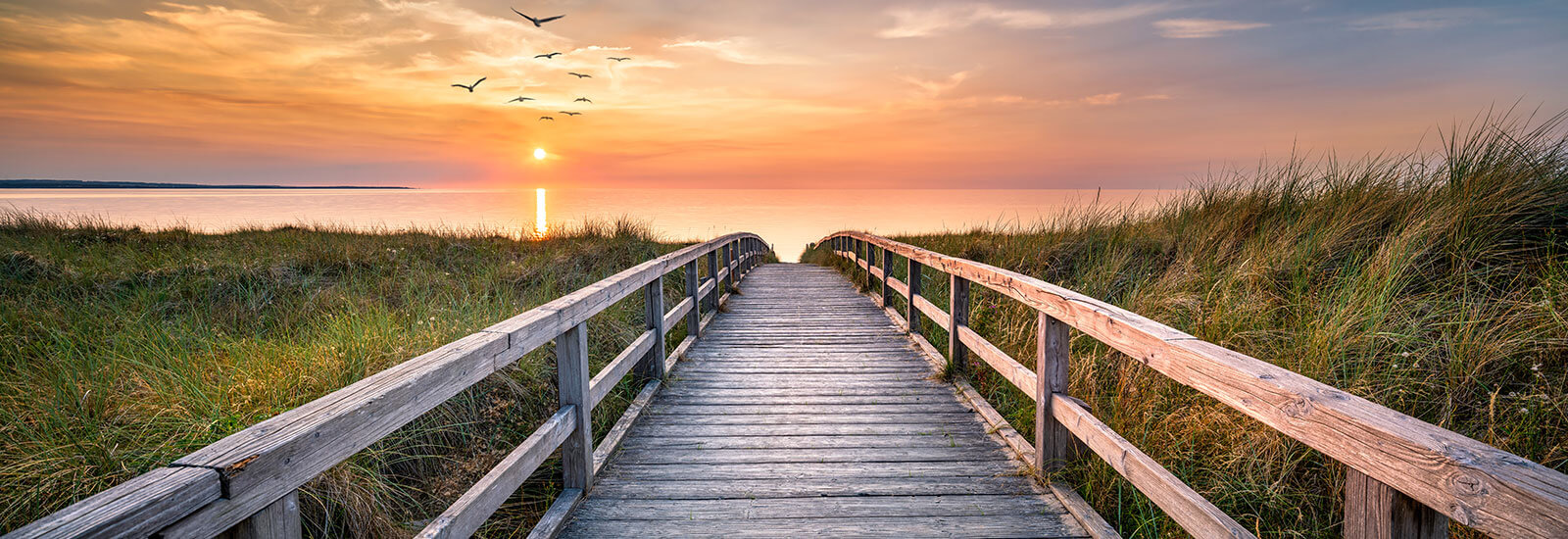 Boardwalk to a sunrise beach